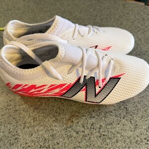 New Balance White and Neon Red Cleats Shoes